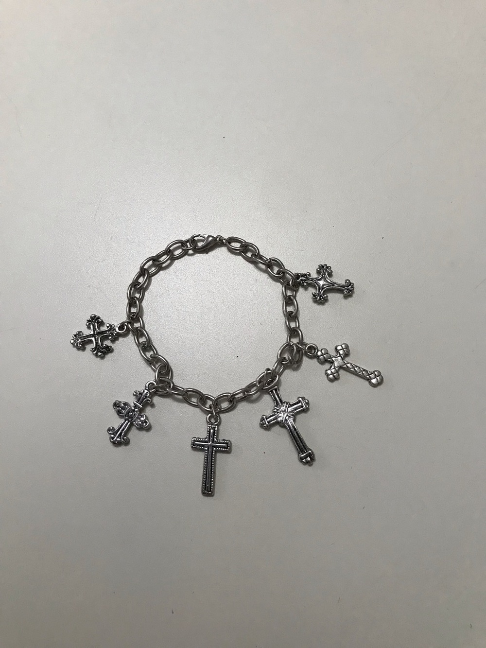 Silver Tone Cool Cross Charm Bracelet 7.5”